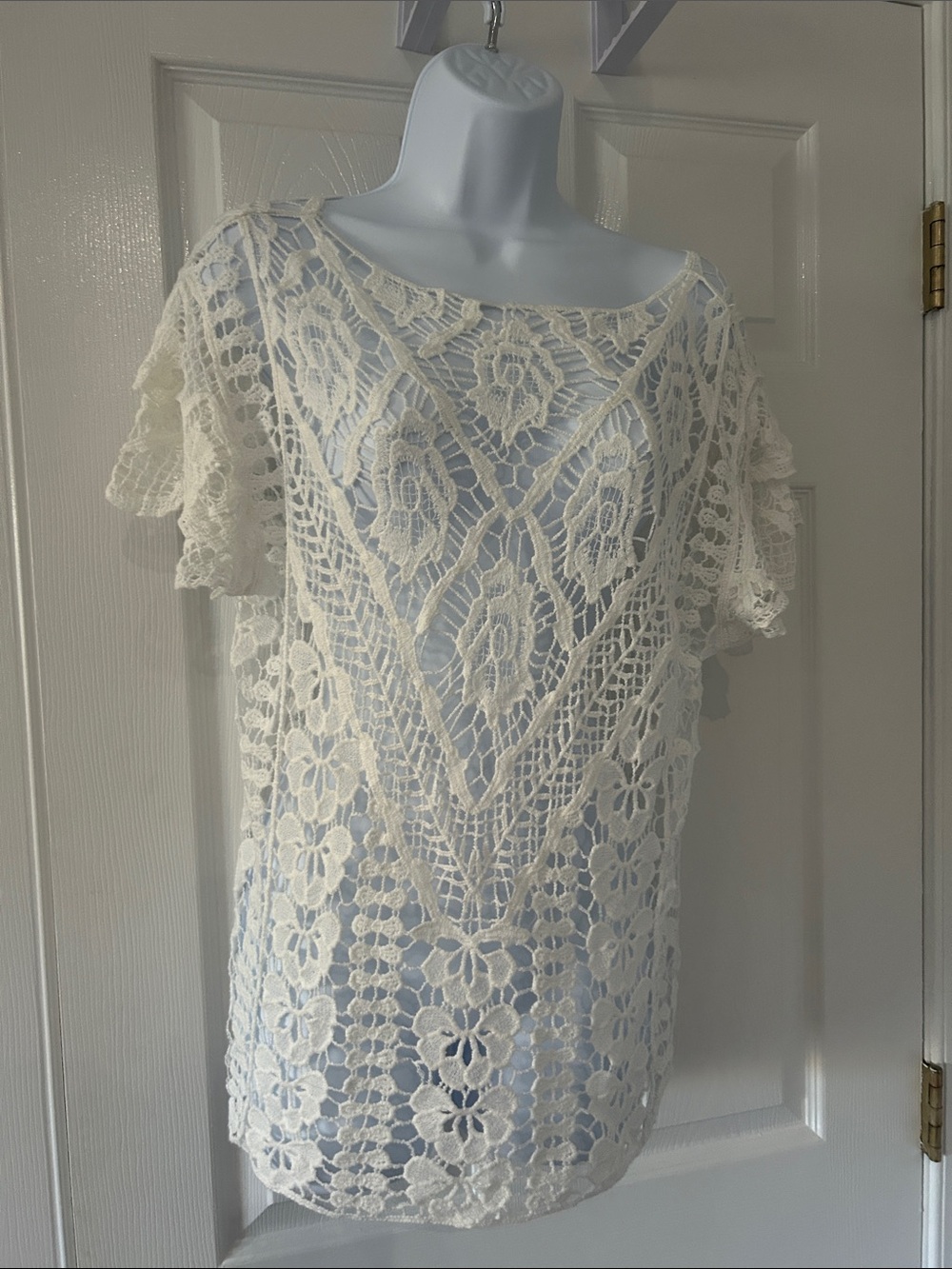 Women's Cream Crochet Lace Overlay Top